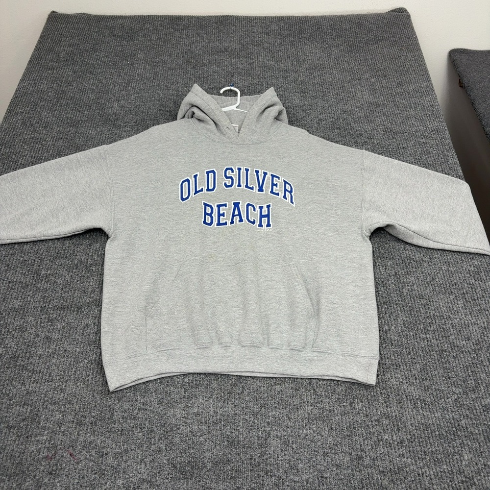Old Silver Beach Gildan Hoodie Mens XL Gray Cotton Blend Graphic Pullover Casual